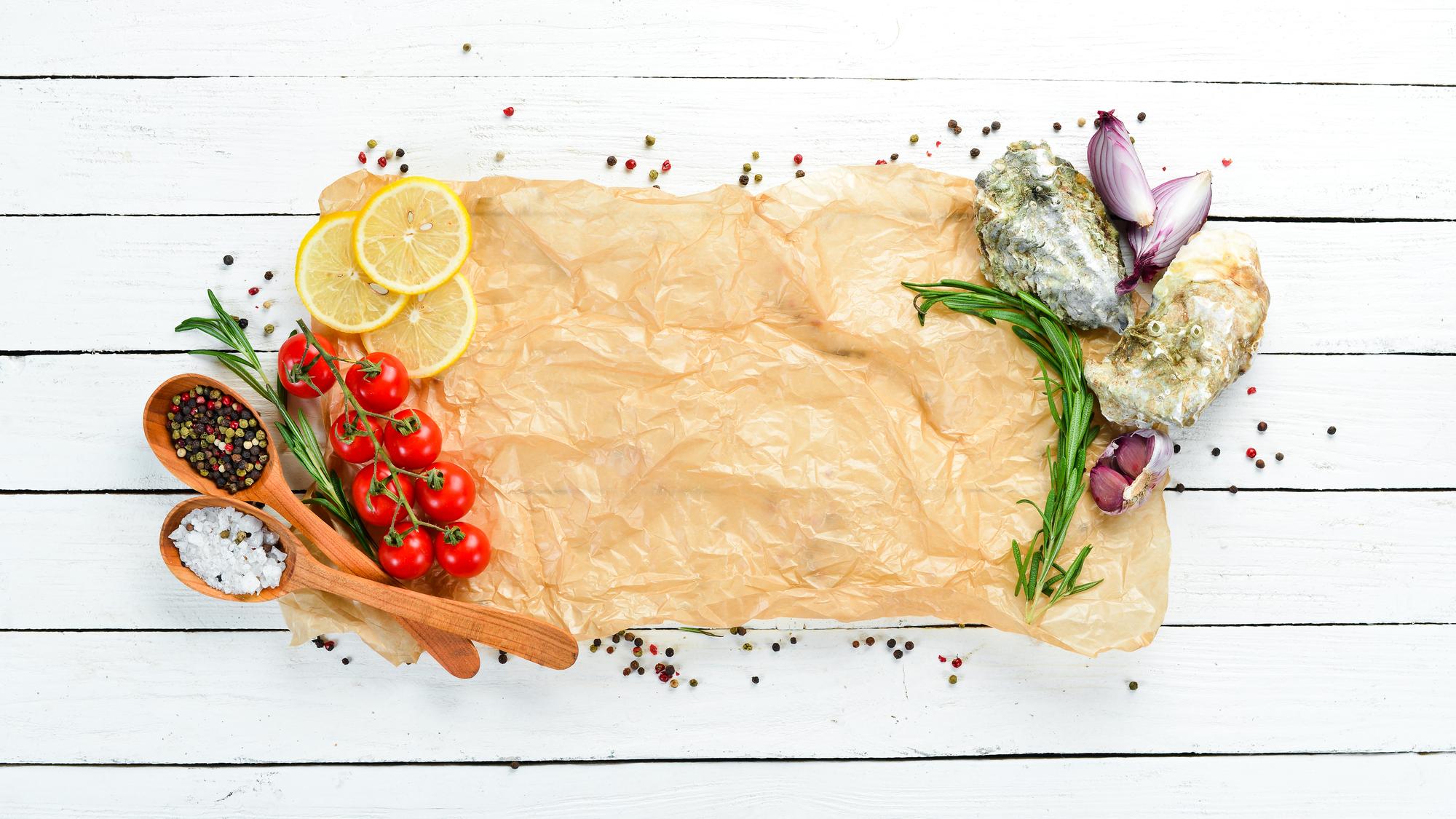 Fresh ingredients laid out on parchment paper